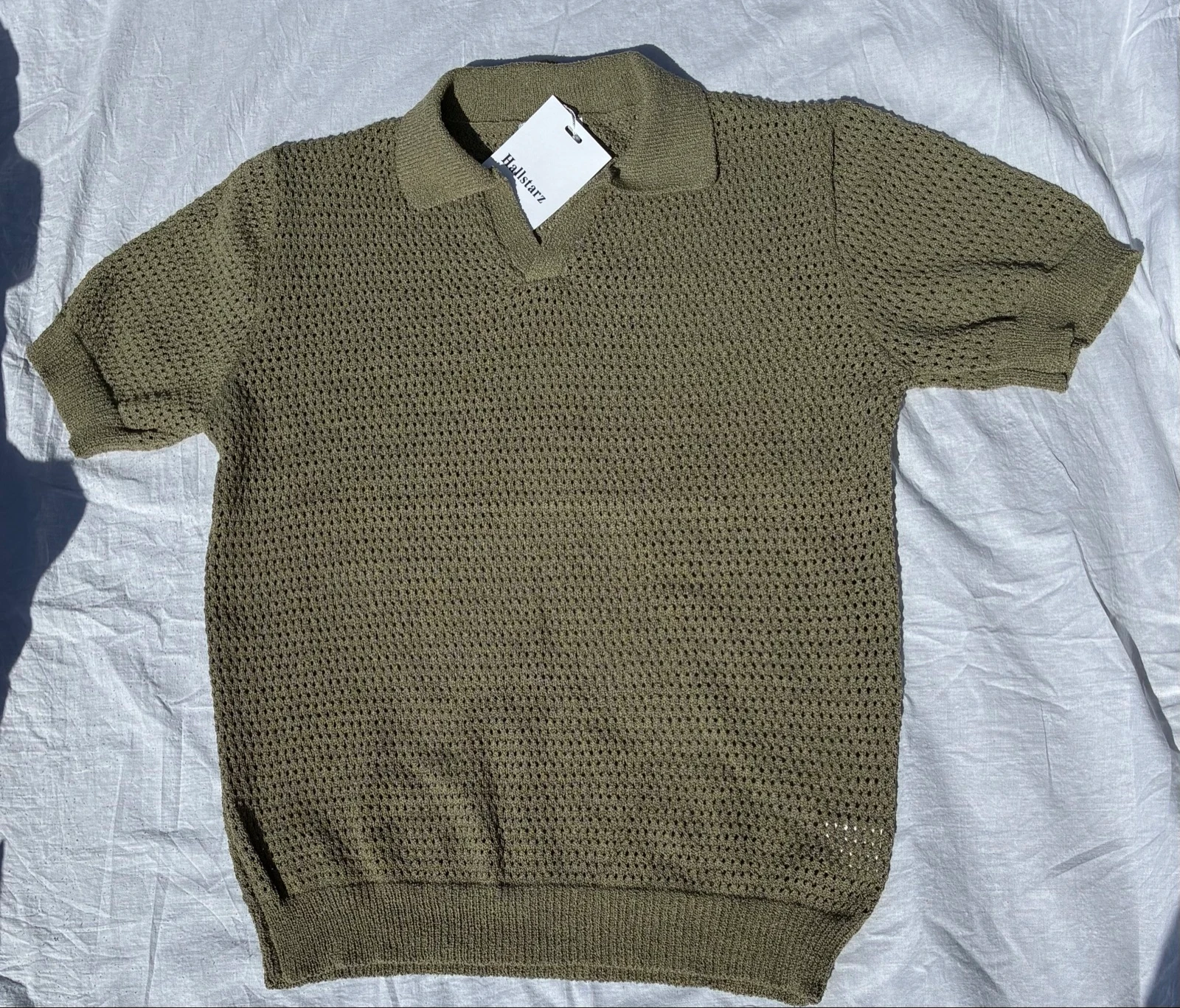 Polo en maille effet crochet kaki - Taille L neuf avec étiquette unisexe  – photo 3